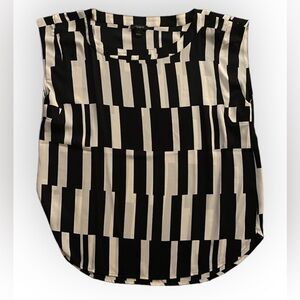 H&M Sheer Color Block Striped Blouse in Black and White
